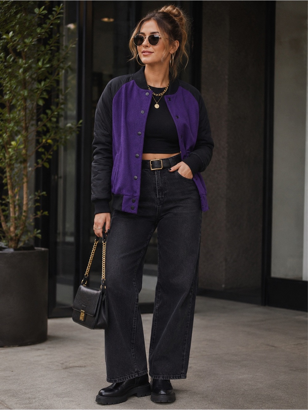 NIKE Bomber Wool Jacket Purple/Black Destroyer Jacket M